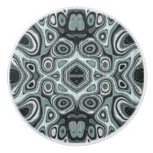 暗いティール（緑がかった色）ブルーシーフオムグリーングレーエスニック族アート セラミックノブ (正面)