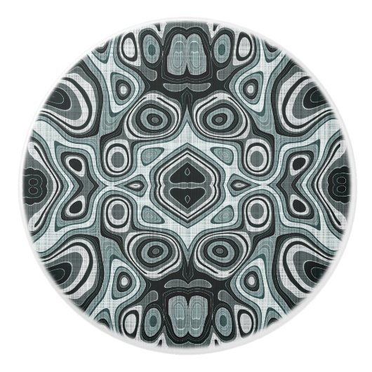 暗いティール(緑がかった色)ブルーシーフオムグリーングレーエスニック族アート セラミックノブ (正面)