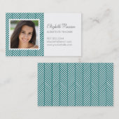 暗いティール（緑がかった色）ヘリンボーン写真 名刺 (正面/裏面)