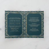 暗いティール(緑がかった色)ベージュジオメトリックすべてワンシーク結婚ズ 招待状 (内部)