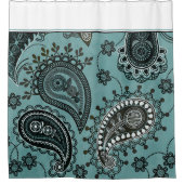 暗いティール（緑がかった色）ペイズリーシャワーカーテン シャワーカーテン (正面)