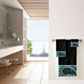 暗いティール(緑がかった色)ペイズリーバスタオルセット バスタオルセット