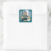 暗いティール(緑がかった色)モダングランジ縁ど写真 スクエアシール (バッグ)