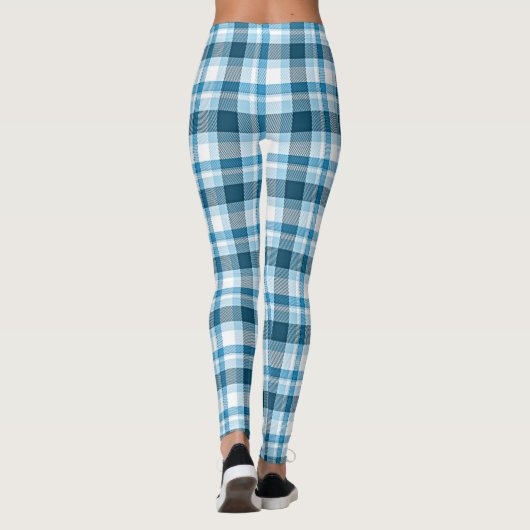 暗いティール（緑がかった色）ライトブルーホワイトプレイドタータンチェックチェック レギンス (裏面)