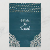 暗いティール（緑がかった色）素朴ウッドストリングライト結婚式 プログラム (正面)