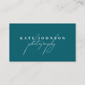 暗いティール(緑がかった色)署名スクリプトQRコードソーシャルメディア 名刺 (正面)