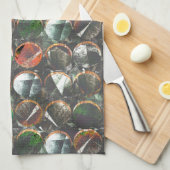 暗いテクスチャの色付き円 キッチンタオル (四つ折り)