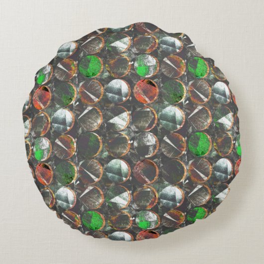 暗いテクスチャの色付き円 ラウンドクッション (裏面)