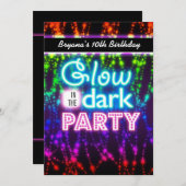 暗いネオンで輝くパーティの招待状虹 招待状 (正面/裏面)