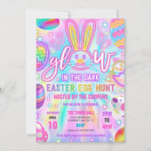暗いネオンの中で輝く絞り染めイースター卵狩り 招待状 (正面)