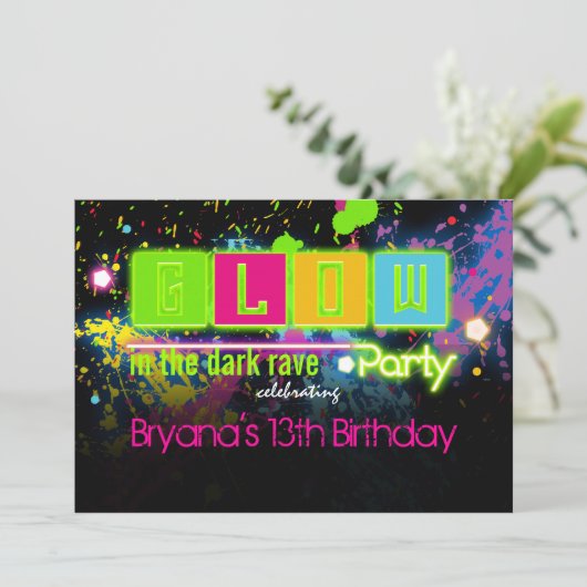 暗いネオンの絵を描パーティの招待状で輝く 招待状 (スタンド正面)