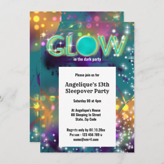 暗いネオンパーティーのおもしろいの白熱 招待状 (正面/裏面)