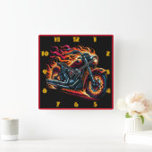 暗いハイウェイを走り抜けるバイク スクエア壁時計 (ホーム)