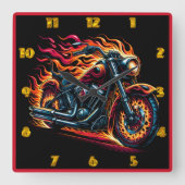 暗いハイウェイを走り抜けるバイク スクエア壁時計 (正面)