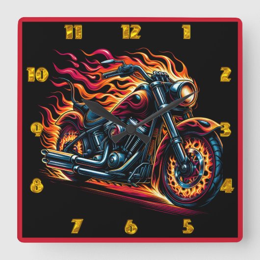 暗いハイウェイを走り抜けるバイク スクエア壁時計 (正面)