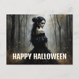 暗いハロウィンの森の神秘的な女性 シーズンポストカード