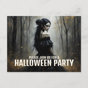 暗いハロウィンの森の神秘的な女性 シーズンポストカード