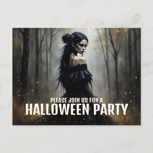 暗いハロウィンの森の神秘的な女性 シーズンポストカード (正面)