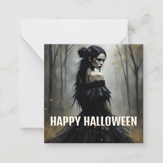 暗いハロウィンの森の神秘的な女性 ノートカード (正面)