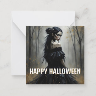 暗いハロウィンの森の神秘的な女性 ノートカード