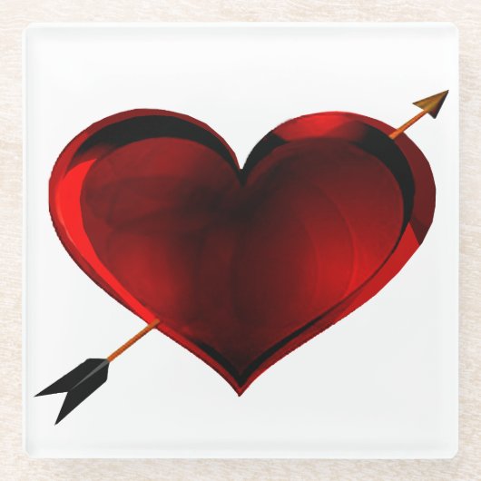 暗いハートと金ゴールド矢印ガラスコースター ガラスコースター (正面)