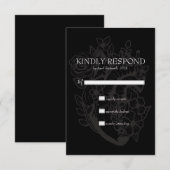 暗いハートゴシックモダンブ結婚ロの手打ち 出欠カード (正面/裏面)