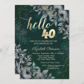 暗いバラグリーン40歳の誕生日 招待状 (正面/裏面)