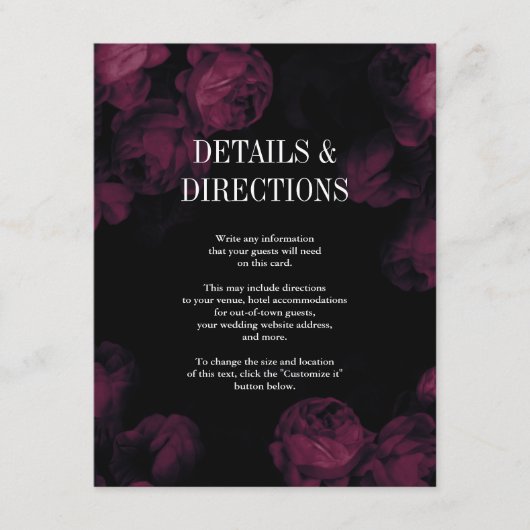 暗いバラ庭園の結婚式挿入カード エンクロージャーカード (正面)