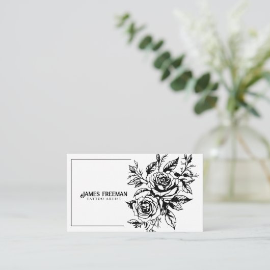 暗いバラ白黒タトゥーアーティスト 名刺 (スタンド正面)