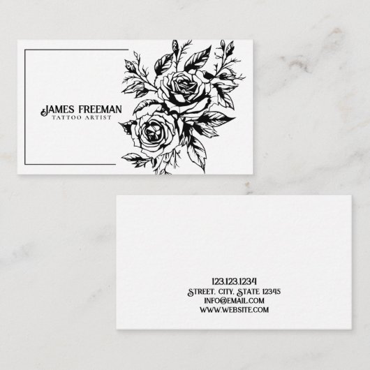 暗いバラ白黒タトゥーアーティスト 名刺 (正面/裏面)