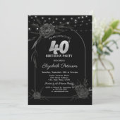 暗いバラ、ストリングライトブラック40th誕生日 招待状 (スタンド正面)