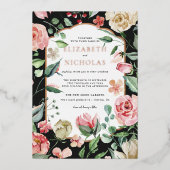 暗いバラ |ロマンチックな春花模様結婚ズ 箔招待状 (正面)