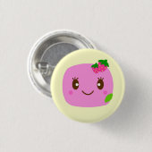 暗いピンクのゆで団子のいちご 缶バッジ (正面&裏面)