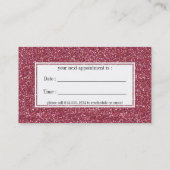 暗いピンクのグリッターのアポイントメントの名刺 予約カード (裏面)