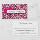 暗いピンクのハートのヒョウのプリントのアポイントメントカード 予約カード (正面/裏面)