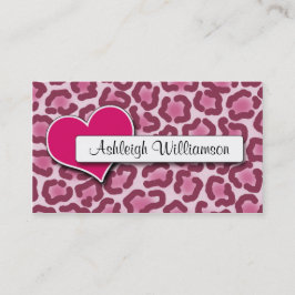 暗いピンクのハートのヒョウのプリントのアポイントメントカード 予約カード