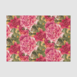 暗いピンクのバラの花柄パターン 薄葉紙