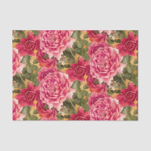 暗いピンクのバラの花柄パターン 薄葉紙 (正面)