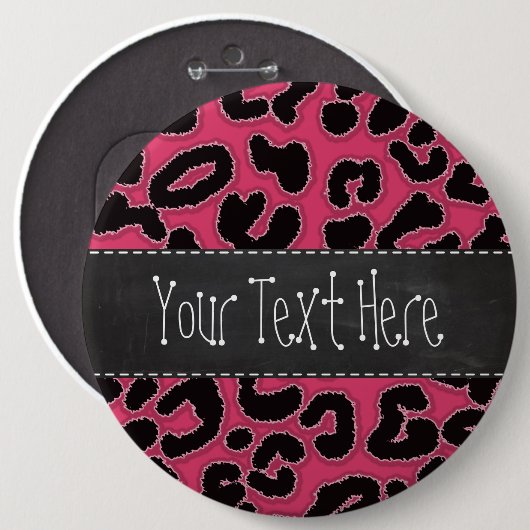 暗いピンクのヒョウのアニマルプリント; チョークの一見 缶バッジ (正面&裏面)