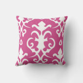 暗いピンクのヴィンテージパターンダマスク織の枕 クッション (裏面)