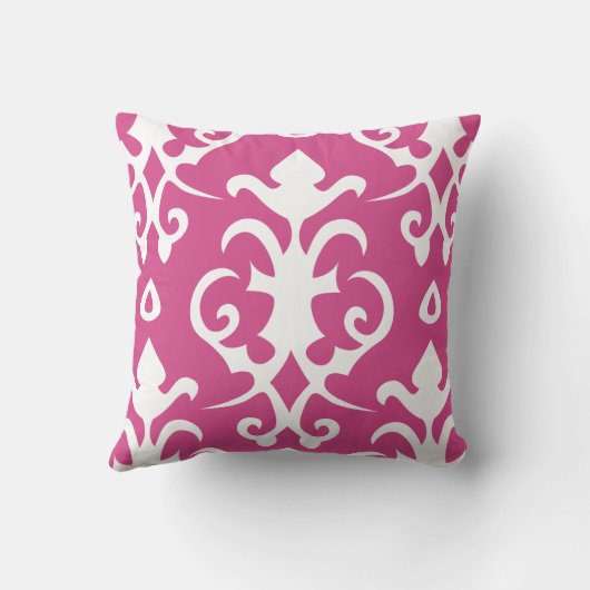 暗いピンクのヴィンテージパターンダマスク織の枕 クッション (裏面)