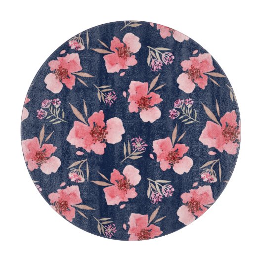 暗いピンクの水彩画パターン カッティングボード (正面)