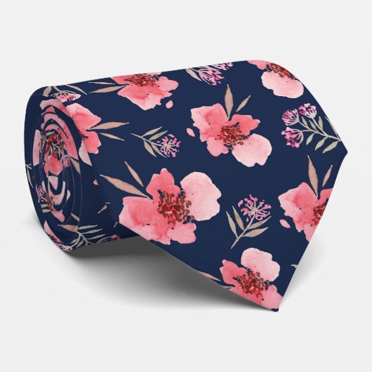 暗いピンクの水彩画パターン ネクタイ (ロール)