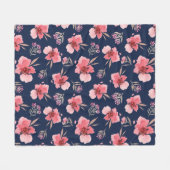 暗いピンクの水彩画パターン フリースブランケット (正面(横))