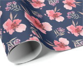 暗いピンクの水彩画パターン ラッピングペーパー (ロールコーナー)