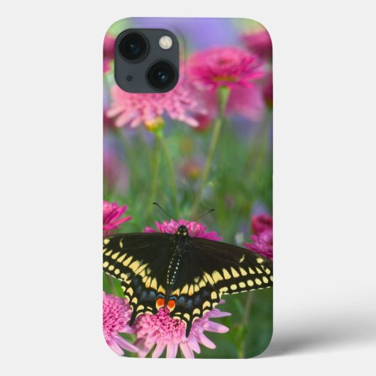 暗いピンクの花の黒いアゲハチョウの蝶 Case-Mate iPhoneケース (裏面)