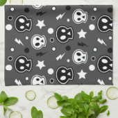 暗いファンキースカルパターン キッチンタオル (折り畳み)