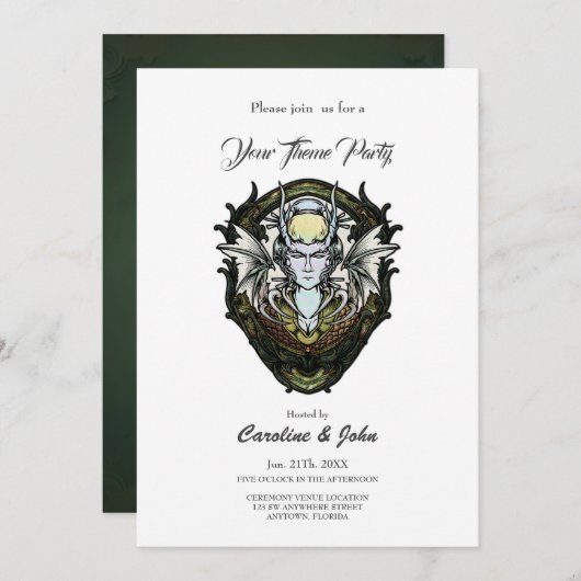 暗いファンタジーの翼を持つ生き物。 招待状 (正面/裏面)