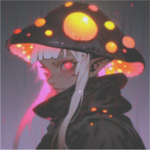 暗いファンタジーキノコ小妖精や小人アニメガール シール (正面)
