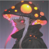 暗いファンタジーキノコ小妖精や小人アニメガール シール (正面)